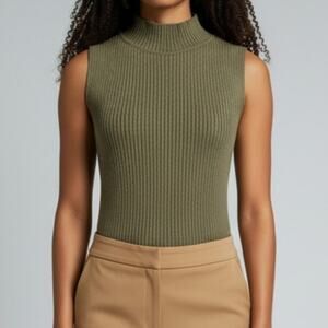 The Drop Karolina Green Mock Neck Sleeveless Ribbed Knit Top Women's Size XL NWT